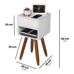 Conjunto 2 Mesinhas de Cabeceira Retrô 30cm Branco Gaveta e Nicho Pés Palito - Enviamos Montado - 2