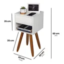 Ver imagem 2 de Conjunto 2 Mesinhas de Cabeceira Retrô 30cm Branco Gaveta e Nicho Pés Palito - Enviamos Montado
