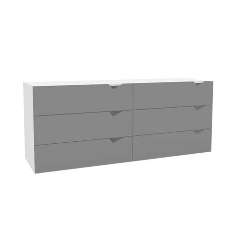 Cômoda Porto 6 Gavetas MDF-MDP Puxador MDF Branco e Cinza Politorno Móveis