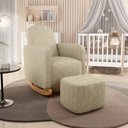 Ver imagem 2 de Poltrona de Amamentação com Balanço e Puff Orgânico Saori W01 Linho Bege - Lyam Decor