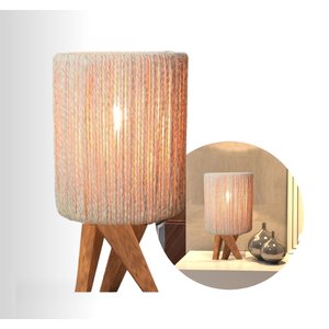 Abajur Luminária de Mesa Tripé Madeira Cúpula de Corda Sisal Decoração Rústica