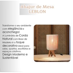 Abajur Luminária de Mesa Tripé Madeira Cúpula de Corda Sisal Decoração Rústica - 2