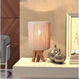 Abajur Luminária de Mesa Tripé Madeira Cúpula de Corda Sisal Decoração Rústica - 3