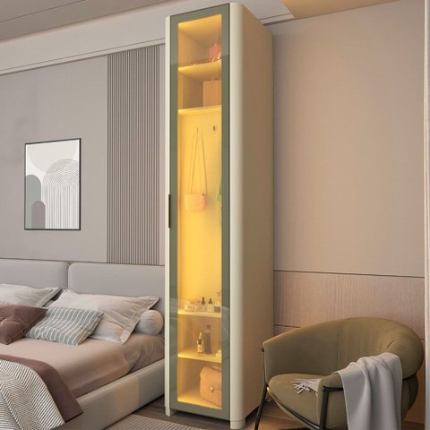 Guarda-Roupa Modulado com Nicho Lúmine 1 Porta com Vidro e LED 100% MDF Off White - Pnr Móveis