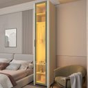 Ver imagem 1 de Guarda-Roupa Modulado com Nicho Lúmine 1 Porta com Vidro e LED 100% MDF Off White - Pnr Móveis