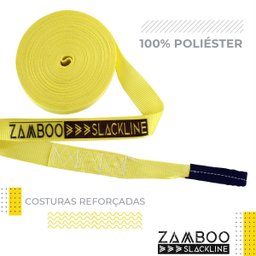 Slackline Zamboo Kit Actionline 20m X 50mm Amarelo com Catraca Reforçada, Backup e Protetores Suport - 2