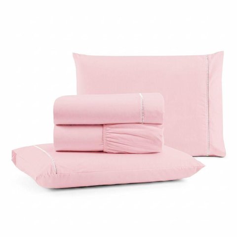Jogo de Cama Lençol Egipicio King 4 Peças Micropercal 600 Fios Macio Rosa Casa Show Enxovais