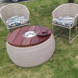 CONJUNTO DE POLTRONAS JASMIN COM MESA CHAMPANHEIRA - Tecido Palmares Petróleo - 2