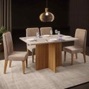Ver imagem 1 de Mesa de Jantar Aura 120x90 Carvalho Europeu/creme e 4 Cadeiras Elen Veludo Kraft Dj Móveis Aura e El