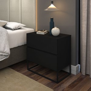 Mesa de Cabeceira 2 Gavetas Estilo Industrial Pés de Ferro Preto