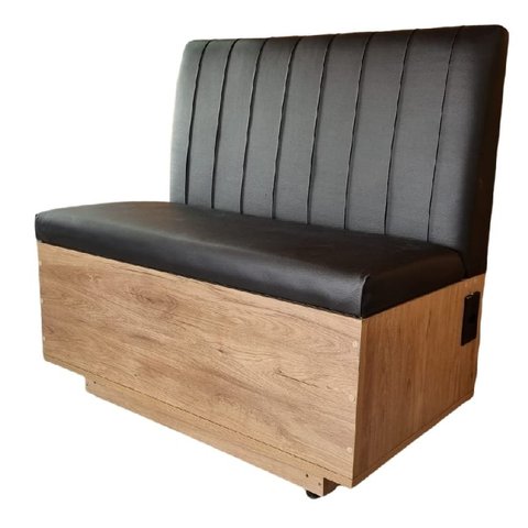 Canto Alemão Reto 1,20cm com Baú Amadeirado Assento e Encosto Preto com Tomada Sku_150