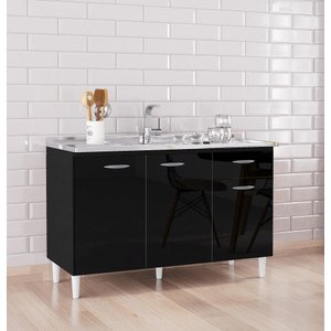 Balcão Gabinete Alice 120mt para Pia sem Tampo Preto Poquema