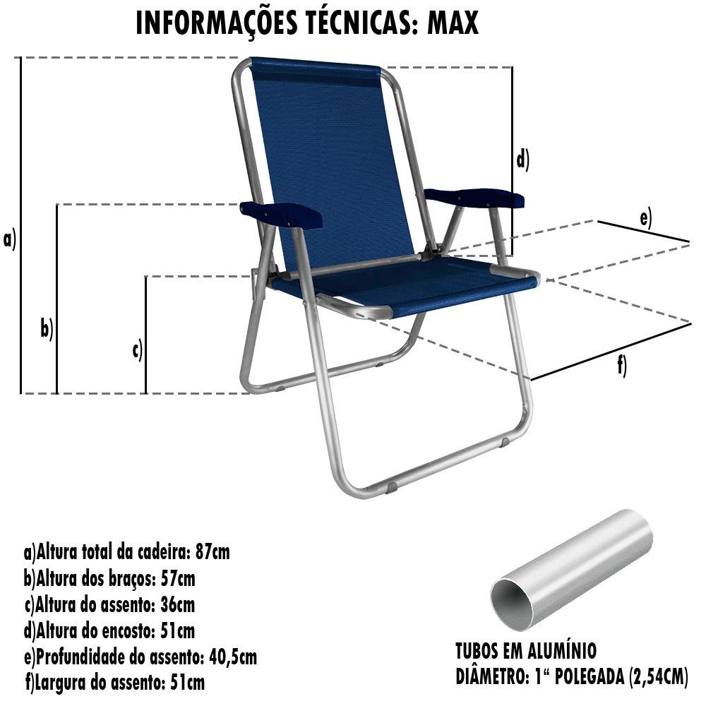 Cadeira Praia Max Alumínio Oversize Reforçada Até 140kg Zaka Cor:Cinza - 5