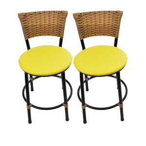 Kit 2 Banquetas Baixa de Cozinha Encosto Junco