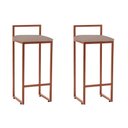 Ver imagem 1 de Kit 2 Banquetas Bistrô Alta Industriais em Aço Dori Cobre Assento Suede Bege - Iron Wood