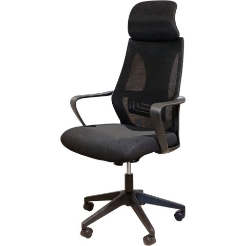 Cadeira Escritório Presidente Nero Domann Design Assento PU Preto Tela Mesh Base Metal