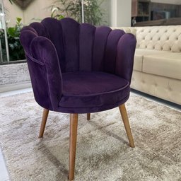 Poltrona Pétala em Sued Premium Roxo Sua Casa Decorações Pés Madeira Claro - 4