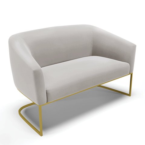 Sofá Namoradeira 2 Lugares Base Industrial Dourado Stella Veludo D03 - D’Rossi Cinza