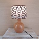 Ver imagem 2 de Abajur Base Cerâmica Rústica e Cúpula Linho Bege e Arabescos Marrom