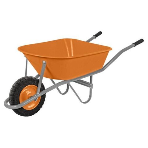 Carrinho de Mão Tramontina com Caçamba Funda Plástica Laranja 55 L, Braço Metálico e Pneu Maci