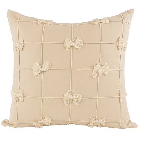 Cópia - Capa de Almofada Quadrada - Drapeada com Franjas em Macramê - em Veludo 100%