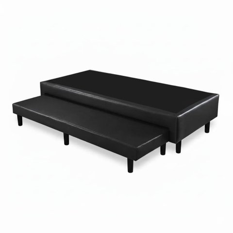 Base Cama Box Solteiro com Cama Auxiliar Conjugada:corino Preto/solteiro