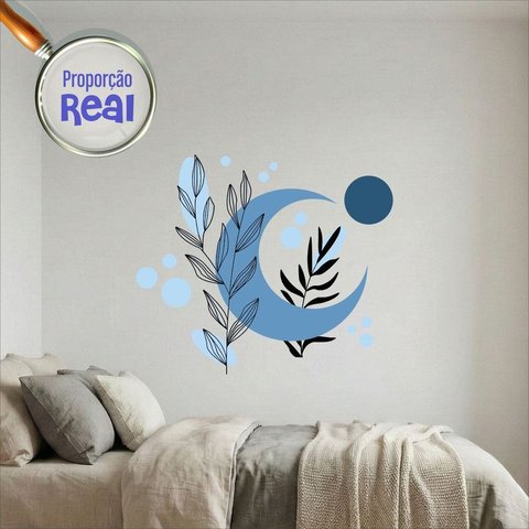 Adesivo Floral Boho Azul Estilo Nórdico 110x94 Minimalista Mod.05