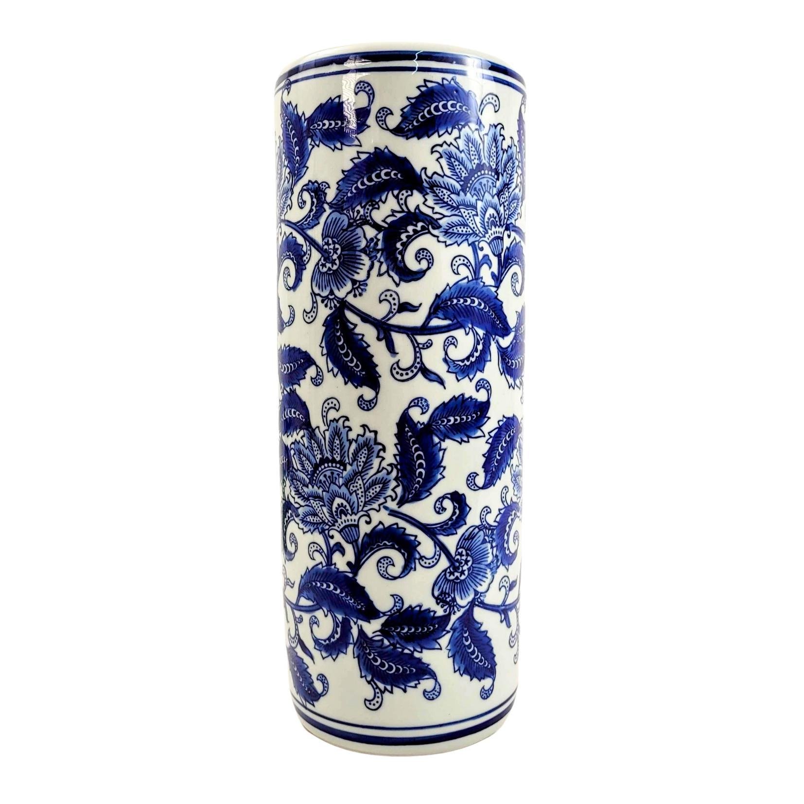 Vaso Porta Guarda Chuva Decorativo Azul e Branco 45x19cm G