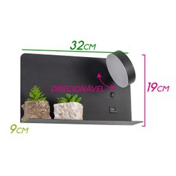 Arandela Aixa Cabeceira LED 8W USB Starlux ZR123 Preto Fosco ST2491 - 2