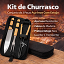 Ver imagem 2 de Kit Churrasco 3 Peças Aço Inox Cabo Madeira com Estojo Portátil