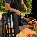 Ver imagem 3 de Kit Churrasco 3 Peças Aço Inox Cabo Madeira com Estojo Portátil