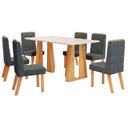 Ver imagem 1 de Mesa Karen 170CEDRO Off White com Kit 6 Cadeiras Sara Cedro Linho Granto-DJ Móveis