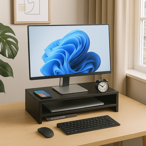 Suporte Base Nicho Mesa para Monitor de Madeira Escritório - Preto