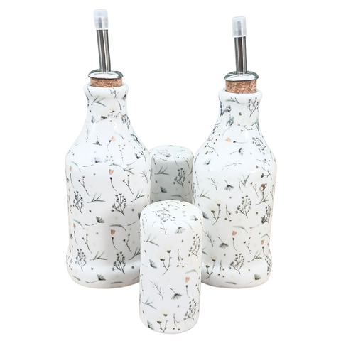Kit Galheteiro Porcelana Branca Decorada Arabescos:4 Peças