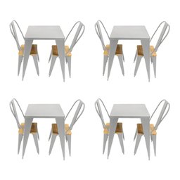 Kit 4 Jogos Mesas para Bar e Restaurante Industrial Iron Tolix com 2 Cadeiras Branca Assento Sublima - 1