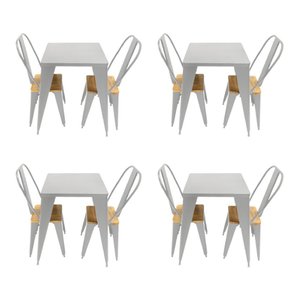 Kit 4 Jogos Mesas para Bar e Restaurante Industrial Iron Tolix com 2 Cadeiras Branca Assento Sublima