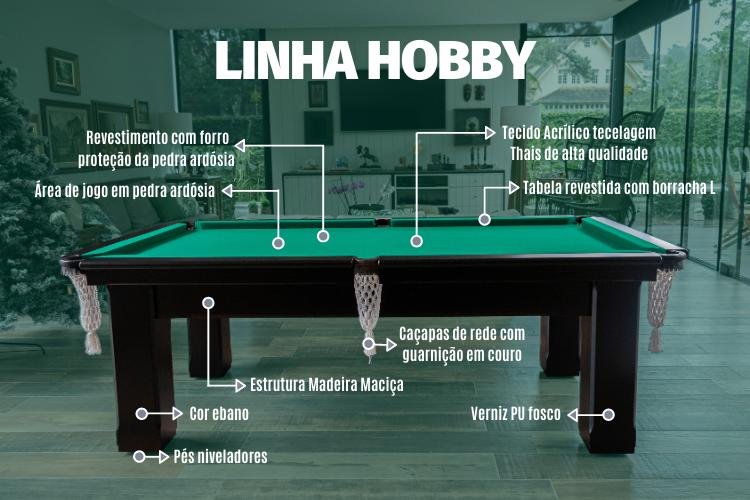 Mesa de Sinuca Linha Hobby - 2,34x1,34 - 8