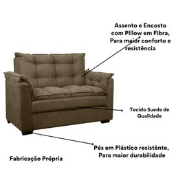 Sofá 2 Lugares Confortável Pequeno 140cm Small Cores Herrero Cor:marrom Claro - 4