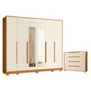 Ver imagem 1 de Guarda Roupa Casal Mercure com Espelho 6 Portas e Cômoda Doble 08 Gavetas Cinamomo Off White Flex