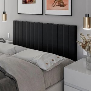 Cabeceira Suspensa Cama Box Casal Luna Suede 140x55:preto