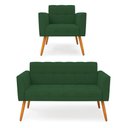 Ver imagem 1 de Kit 1 Sofá Namoradeira e 1 Poltrona Elisa Veludo Verde Pés Palito Castanho - D'Rossi