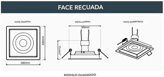 Spot Embutir MR16 Quadrdo Preto Recuado - SaveEnergy - 2