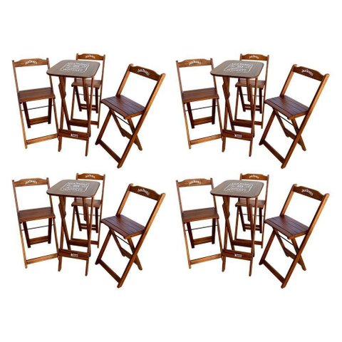 Kit 4 Conjuntos Bistrô Mesa com 3 Banquetas Dobráveis de Madeira Personalizada Jack - Imbuia