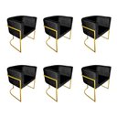 Ver imagem 1 de Kit 6 Poltronas Decorativa Sala de Estar Base de Ferro Dourada Veludo Preto