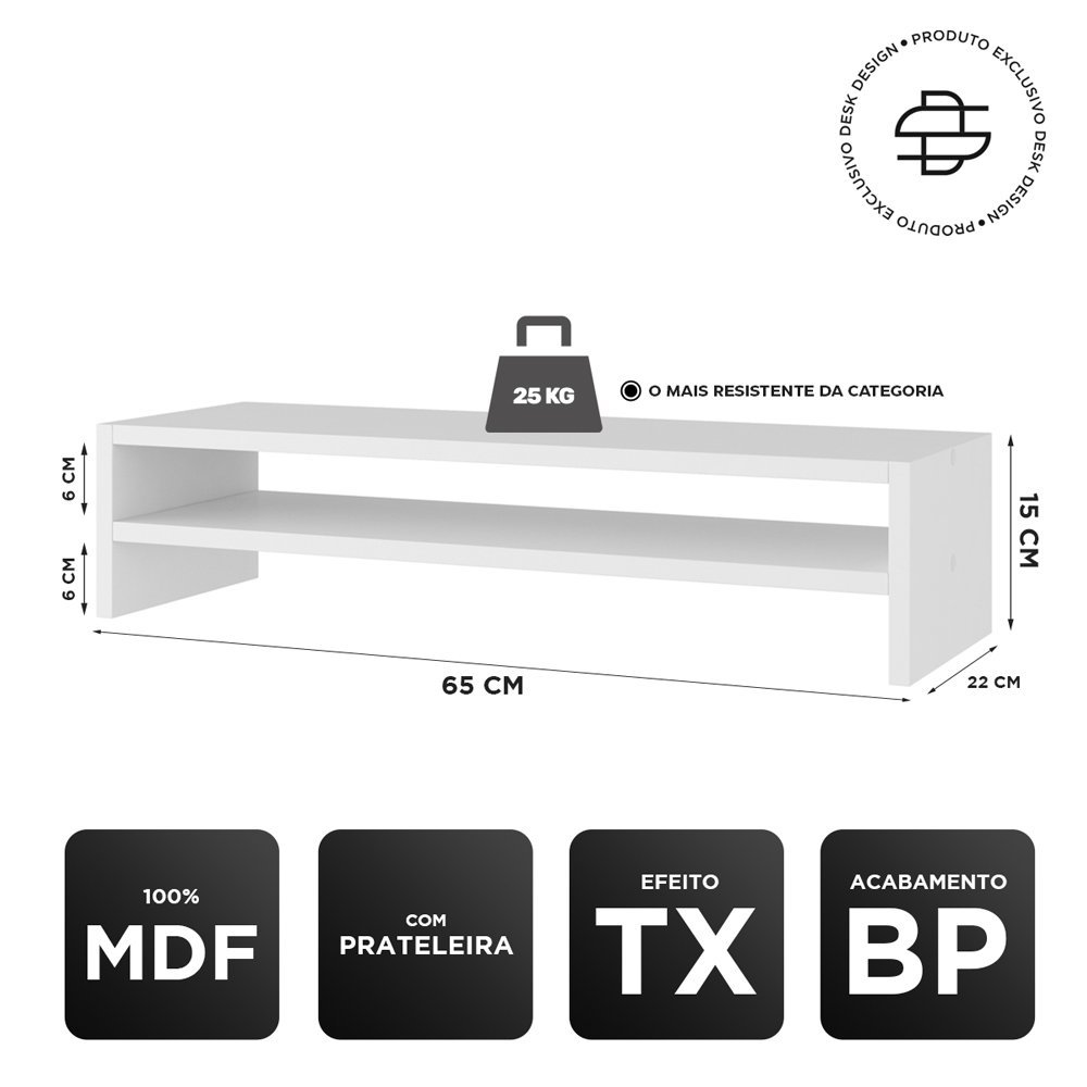 Suporte Stand Base Para Tela Monitor Laptop Soft Elevado 65cm em MDF com 01 Prateleira - Desk Design - 4