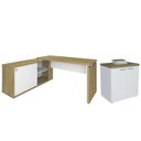 Ver imagem 1 de Mesa Escrivaninha em L Sharp e Balcão 70cm 2 Portas Tok A06 Olmo/branco - Mpozenato