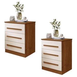 Conjunto 2 Mesas de Cabeceira Império 3 Gavetas Benetil Cinamomo Off White