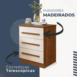 Conjunto 2 Mesas de Cabeceira Império 3 Gavetas Benetil Cinamomo Off White - 4