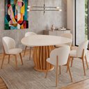 Ver imagem 2 de Mesa de Jantar 6 Lugares Orgânica Tampo com Vidro 136cm Merisi D05 Cedro Off White - Lyam Decor