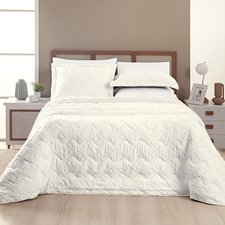 Colcha Queen 3 Peças Cobre Leito Micropercal 300 Fios Aveline:off White